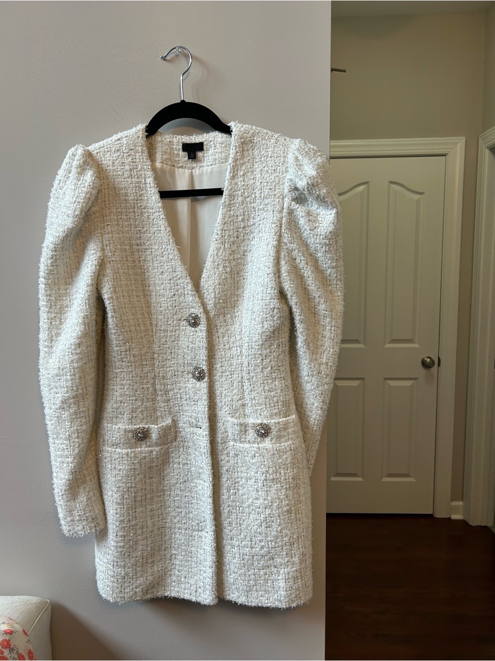 NBD Off-White Tweed Long Blazer Jacket